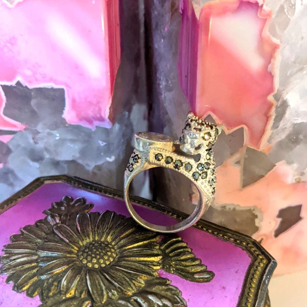 Marcasite Crystal Jaguar Statement Ring - image 2